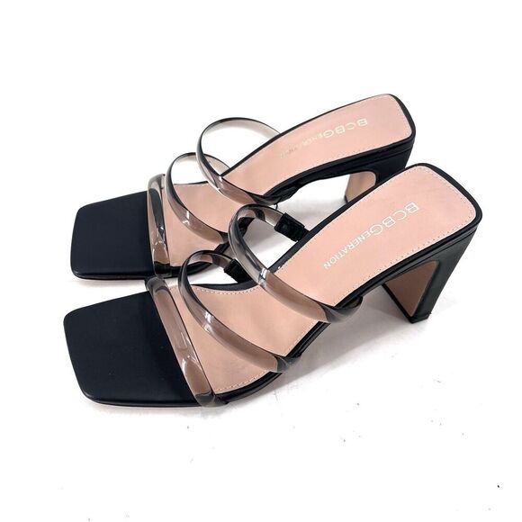 BCBGeneration Falla Black Block Heel Square Toe Sandals High Heels - Picture 3 of 8